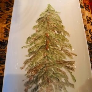 Holiday Fraser Fir, painted platter, France Signed